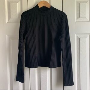 OLD NAVY Black Ribbed Mock Neck Cropped Long-Sleeve